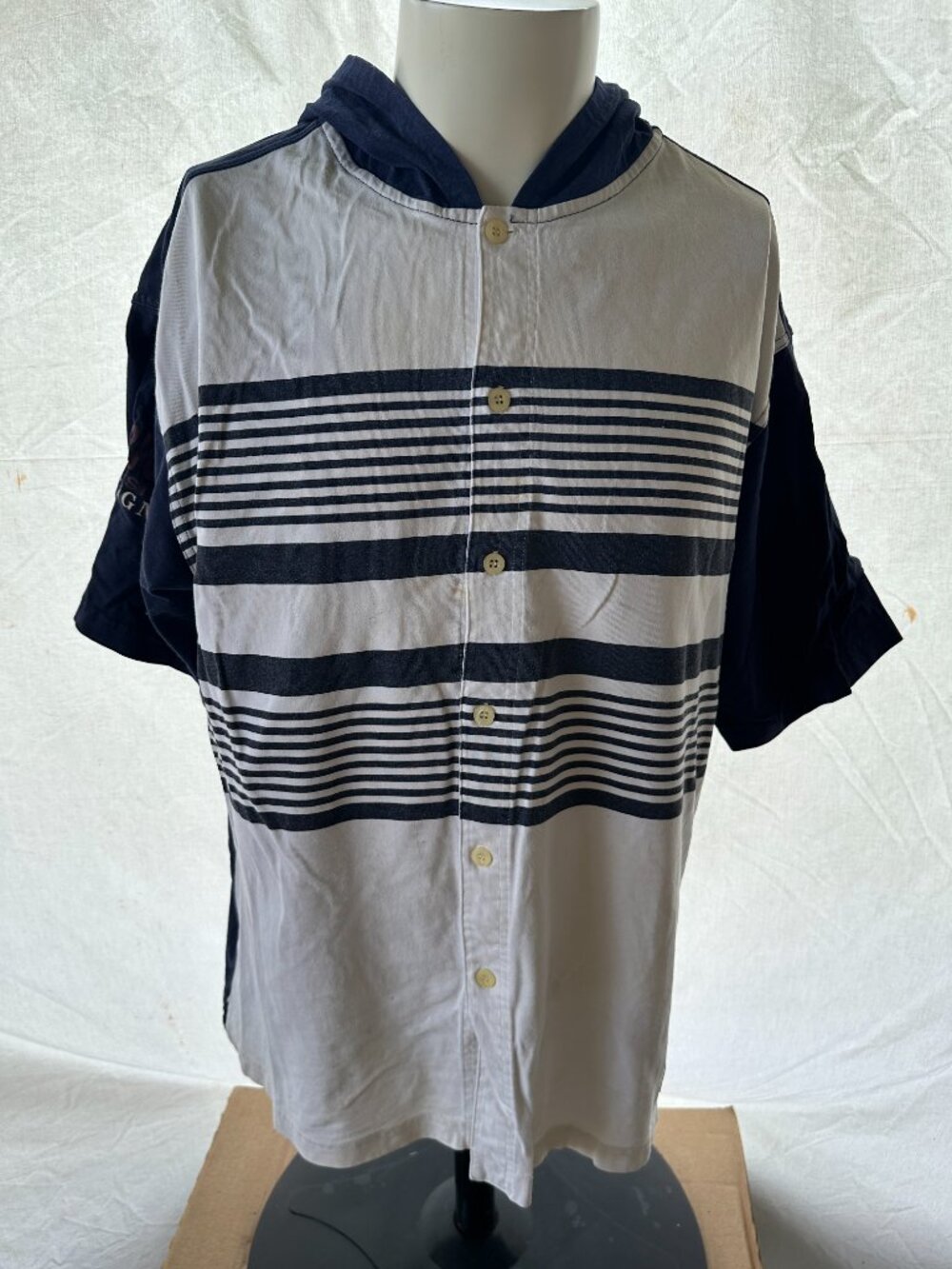 Vintage Guess Authentic Sportswear Men's Blue White Hoodie SS Button Front Shirt - Picture 2 of 9